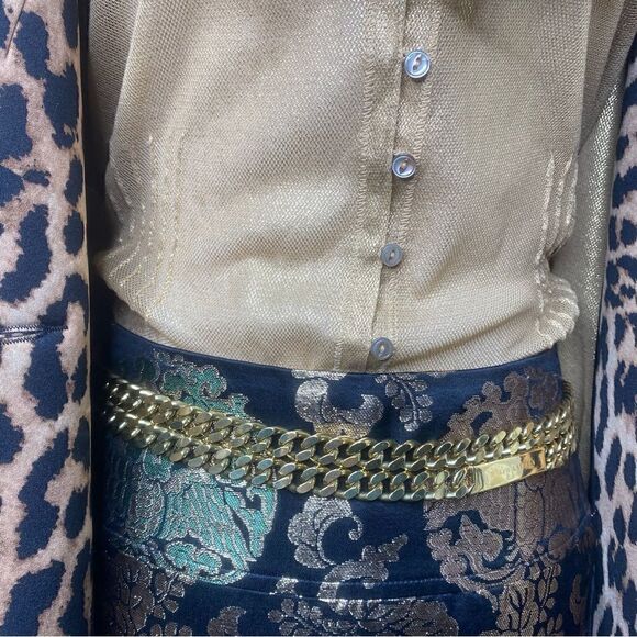 Ralph Lauren Collection * Y2K Brass Cuban Chain Link Double Wrap ID Plaque Belt - Picture 5 of 15